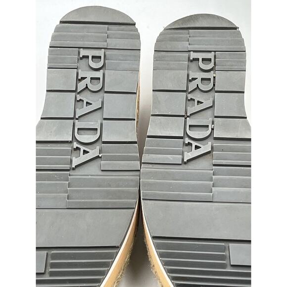 Prada Designer Gold Metallic Leather Espadrille Platform 2.5" Sandals Sz 39/8.5 - Picture 8 of 10